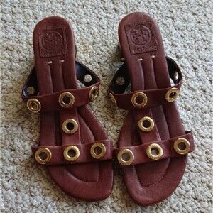 Tory Burch Leather Kathryn Grommet Sandals in brown size 7.5